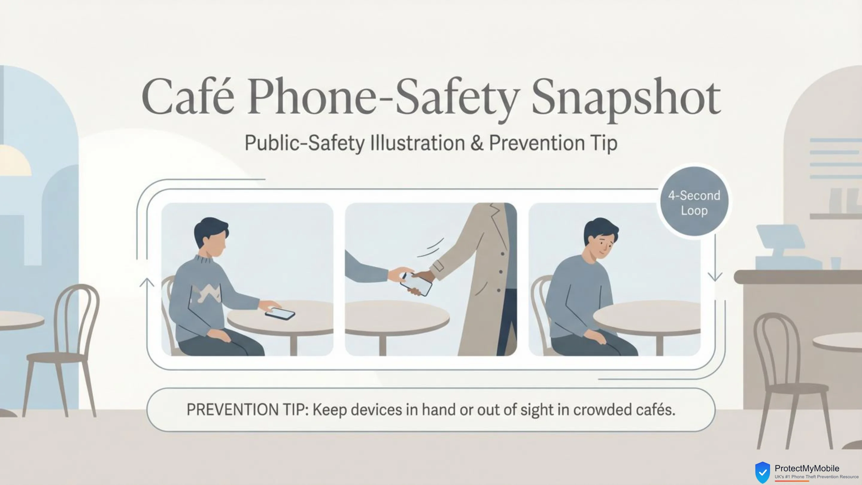 Cafe phone-safety snapshot, slide 1 of 6